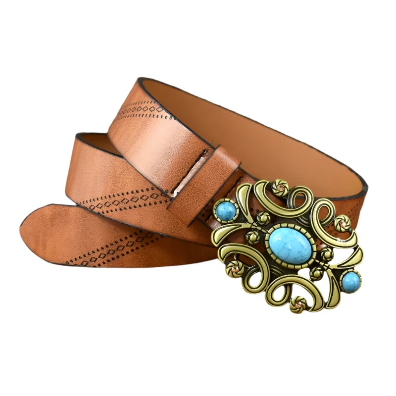 Women's Vintage Belt with Stone Buckles