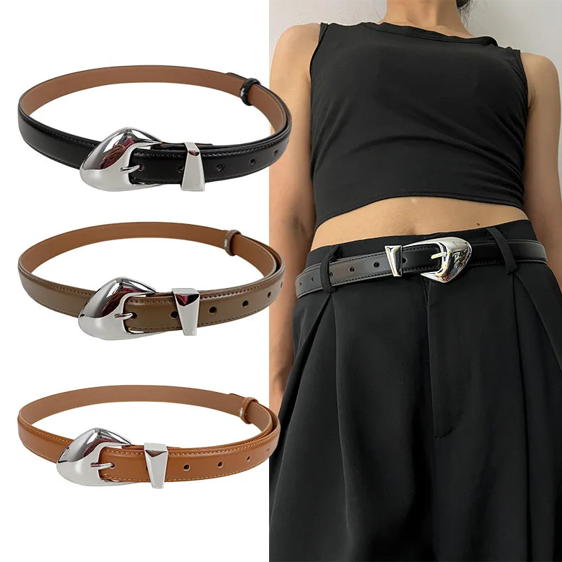 Split Leather Belt – Slim 2.3 cm Western Style for Jeans