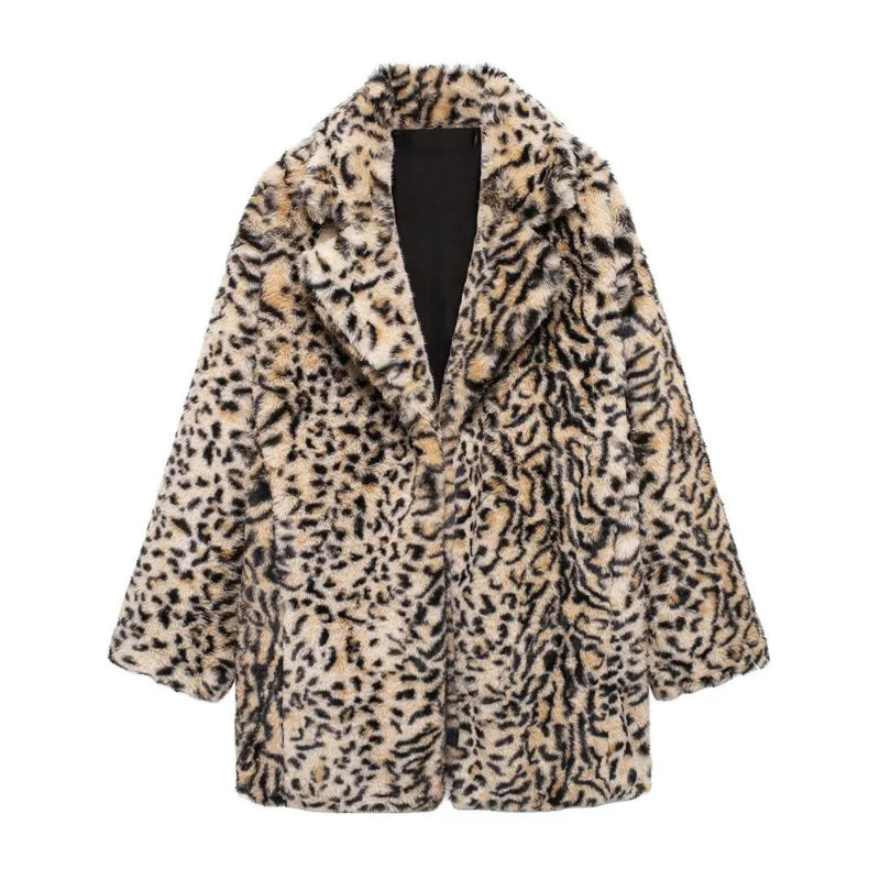 Leopard Print Open-Stitch Jacket with Turn-Down Collar