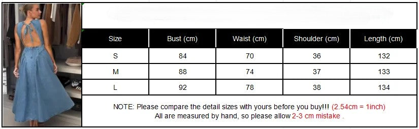 Women's Backless Lace-Up High Waisted Denim Dress
