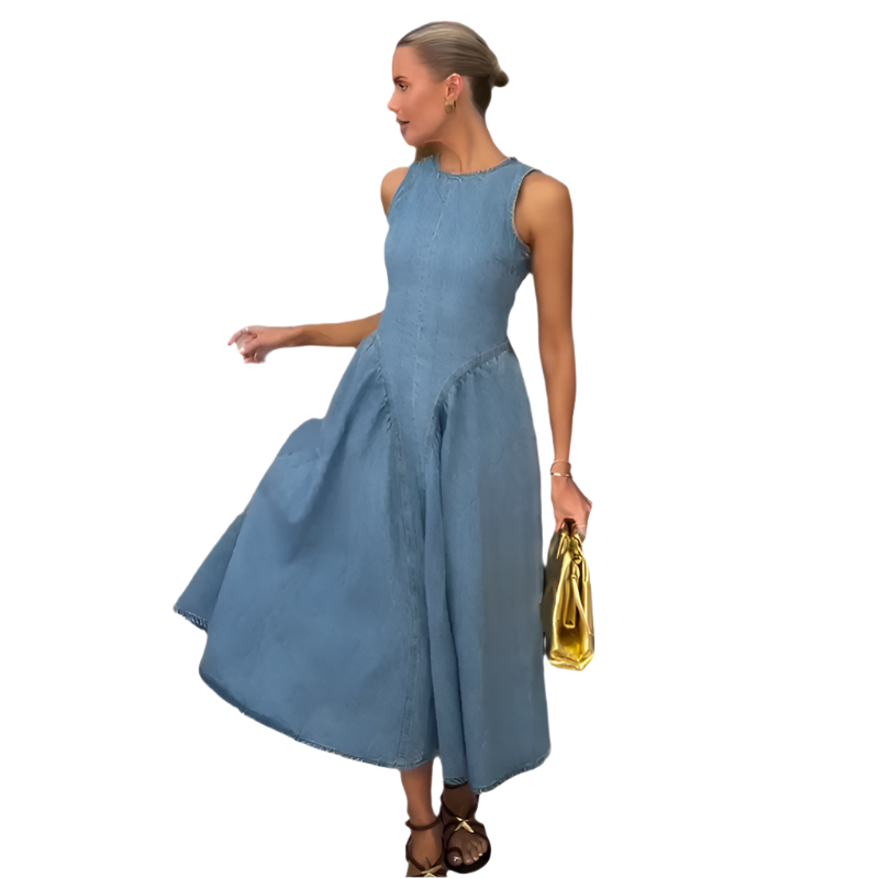 Women's Backless Lace-Up High Waisted Denim Dress