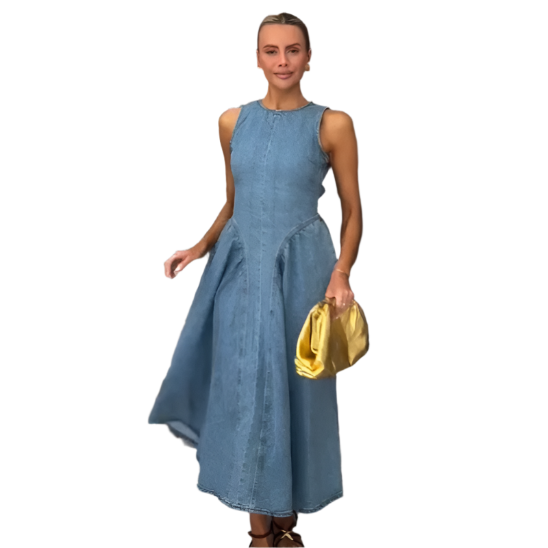 Women's Backless Lace-Up High Waisted Denim Dress