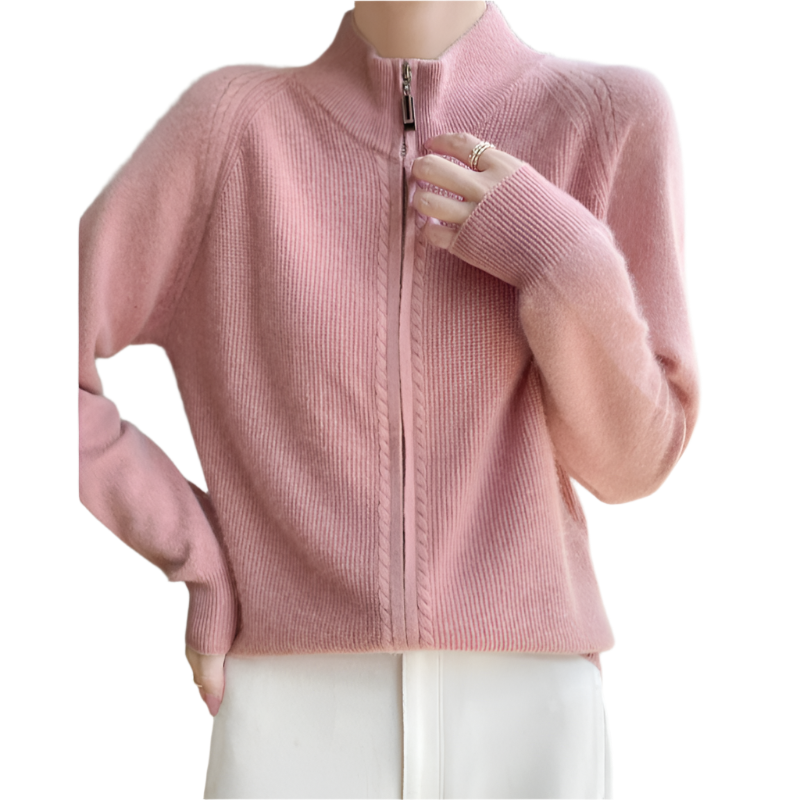 Slim Fit Wool Knit Sweater with Full Zipper