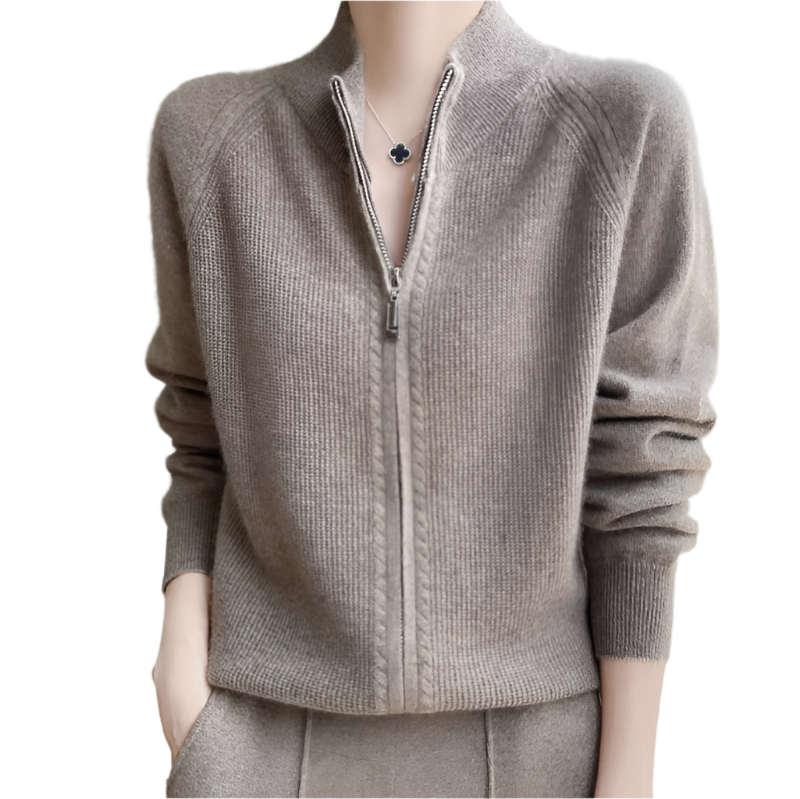 Slim Fit Wool Knit Sweater with Full Zipper