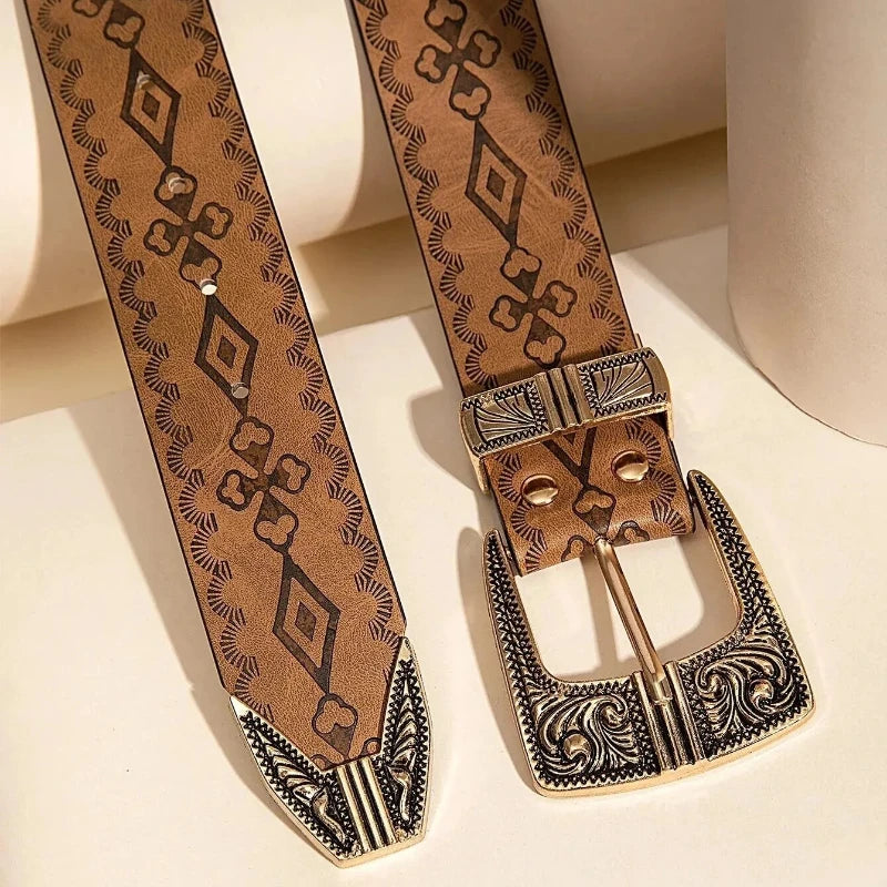 Vintage Carved Buckle Wide Belt