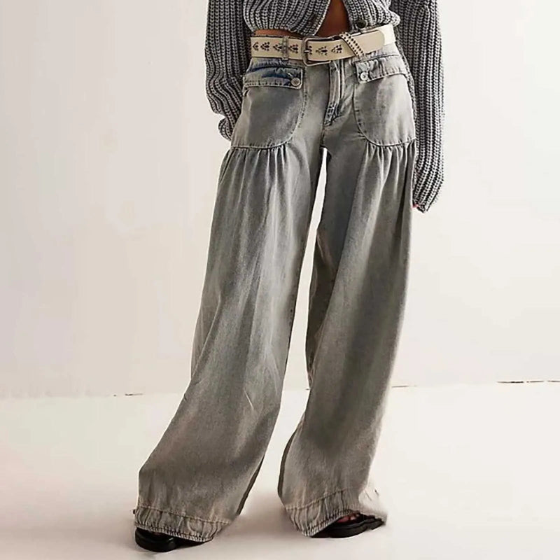 High Waist Flared Wide Leg Denim Jeans