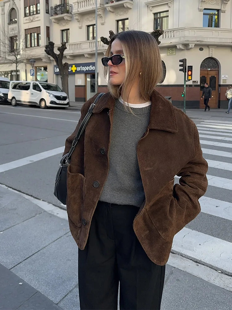 Vintage Brown Suede-Effect Jacket