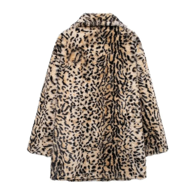 Leopard Print Open-Stitch Jacket with Turn-Down Collar