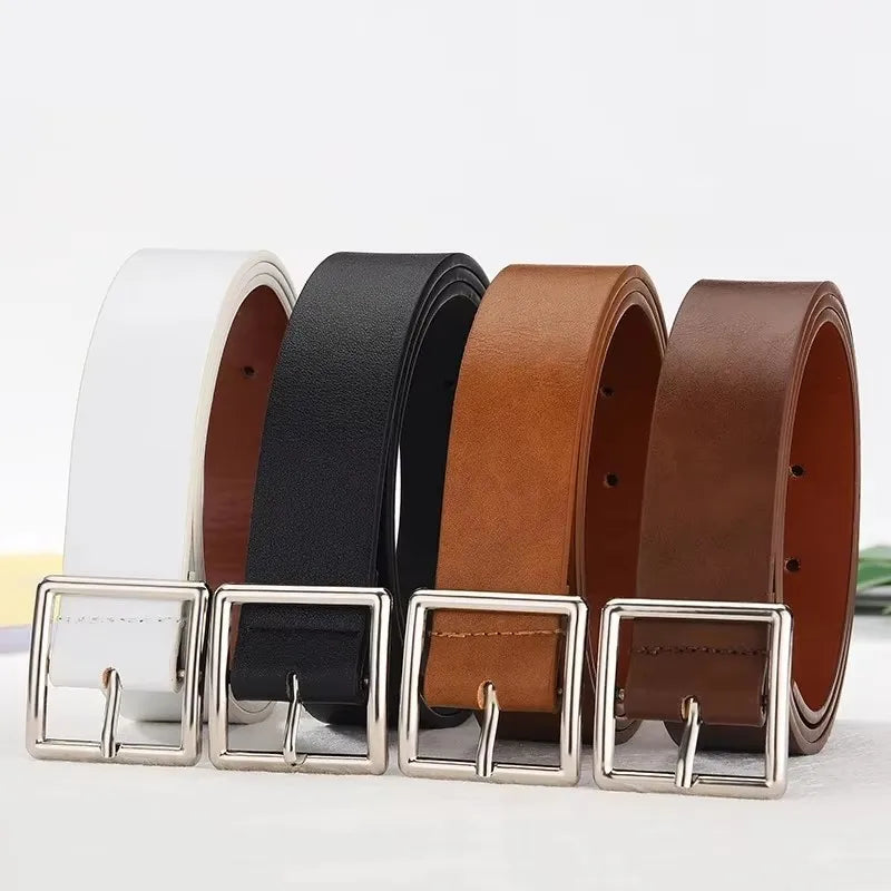 Women's Soft Faux Leather Belt – Vintage Square & Pin Buckle Design