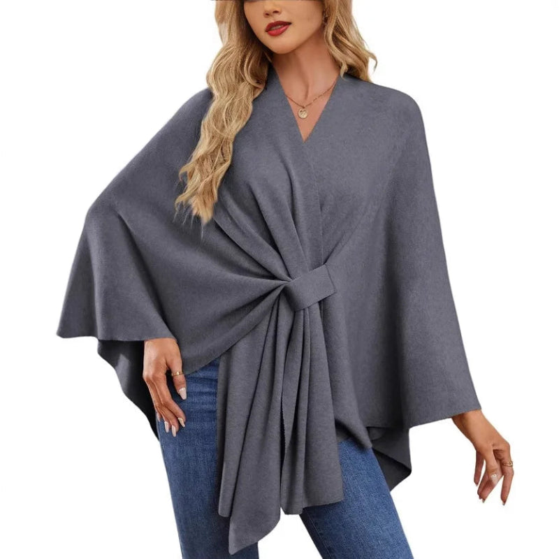 Knit V-Neck Shawl Wrap