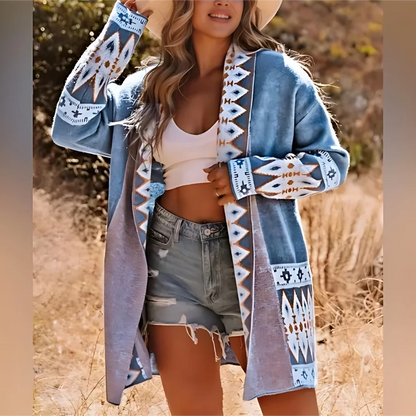 Bohemian Geometric Print Knit Cardigan