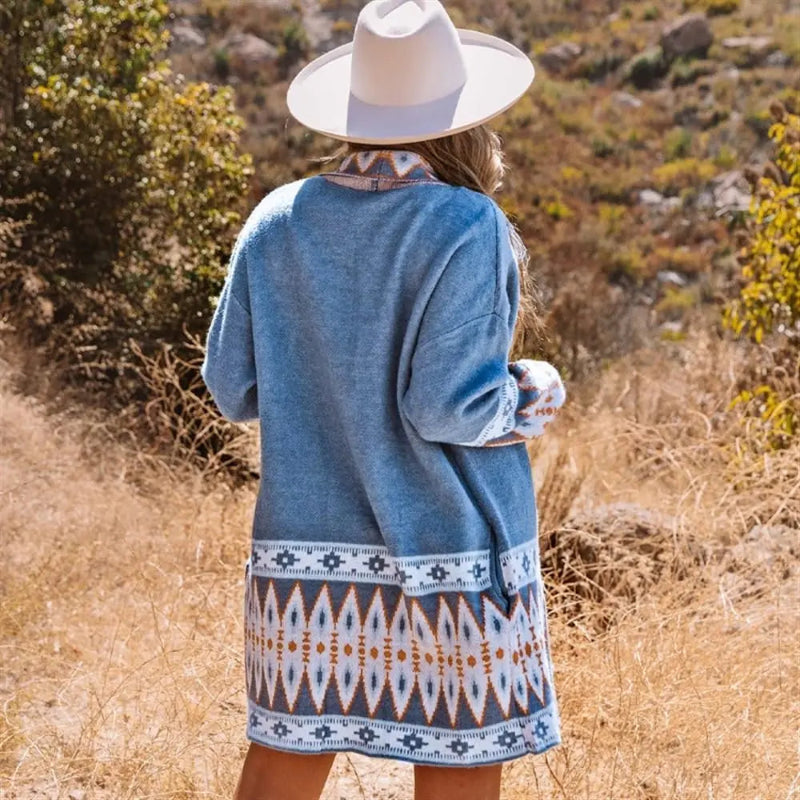 Bohemian Geometric Print Knit Cardigan