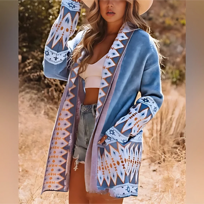 Bohemian Geometric Print Knit Cardigan