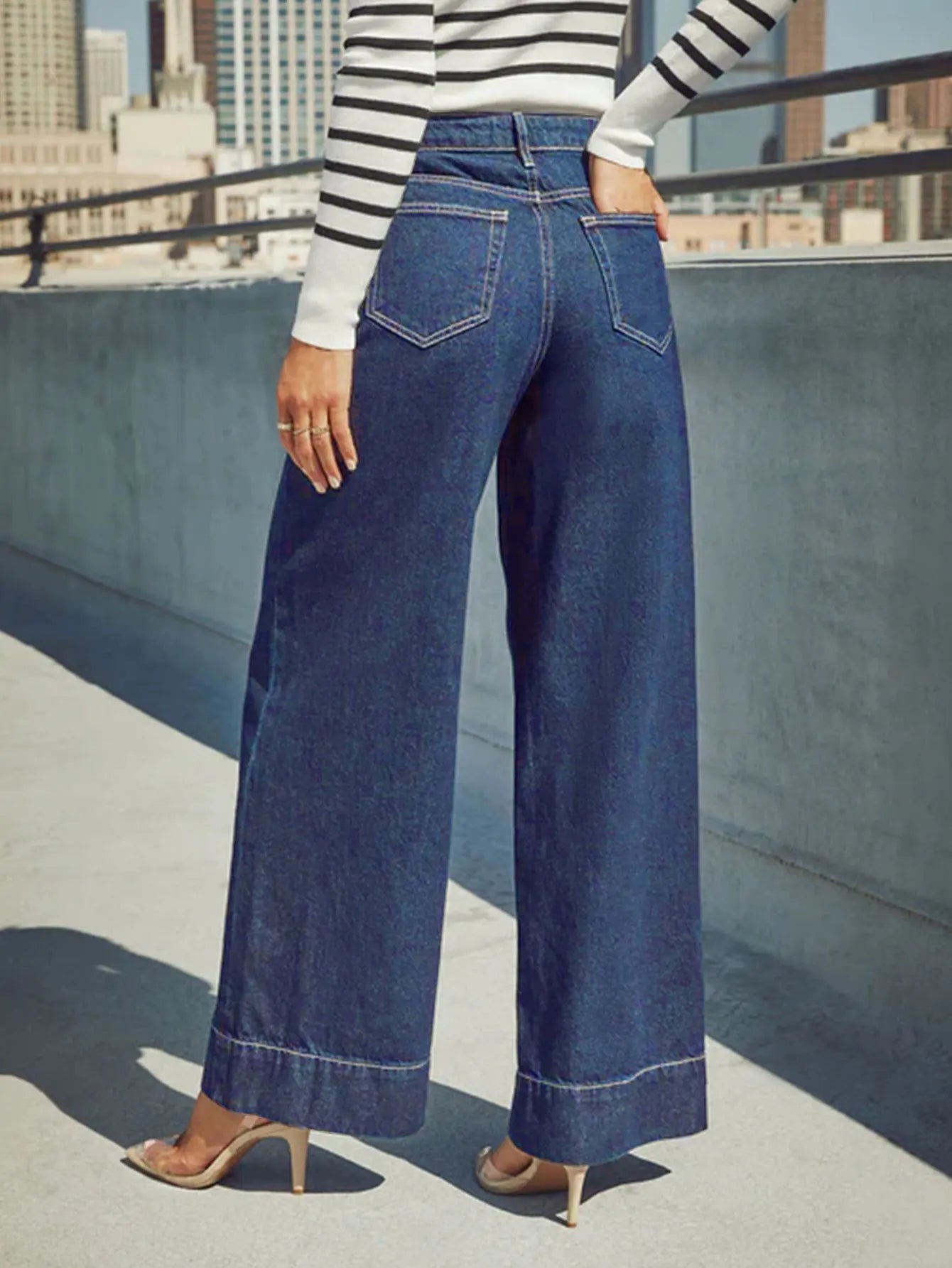 High-Rise Wide-Leg Vintage Blue Stretch Jeans