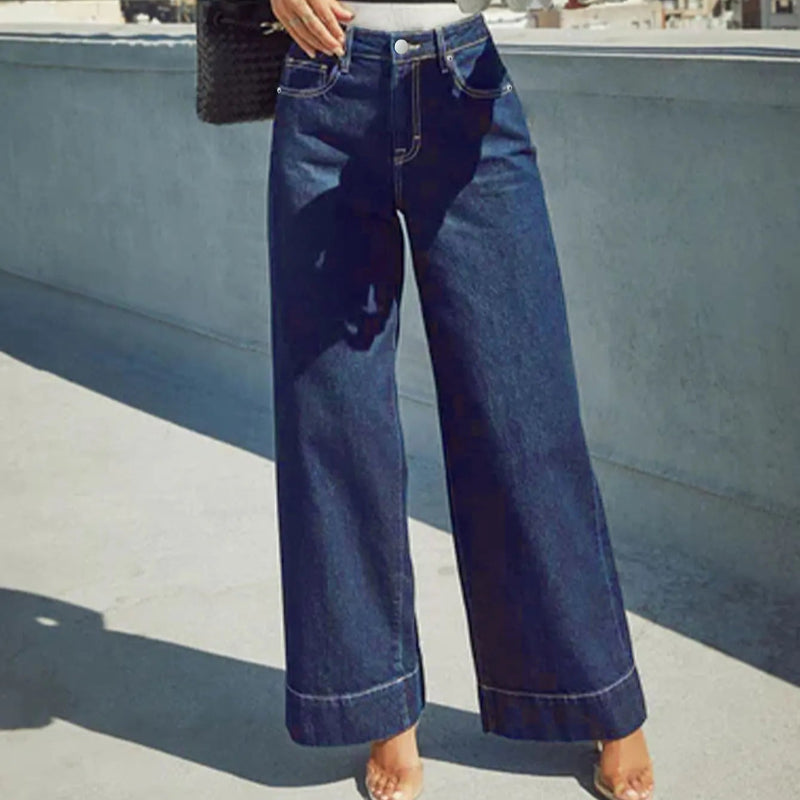 High-Rise Wide-Leg Vintage Blue Stretch Jeans