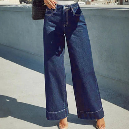 High-Rise Wide-Leg Vintage Blue Stretch Jeans