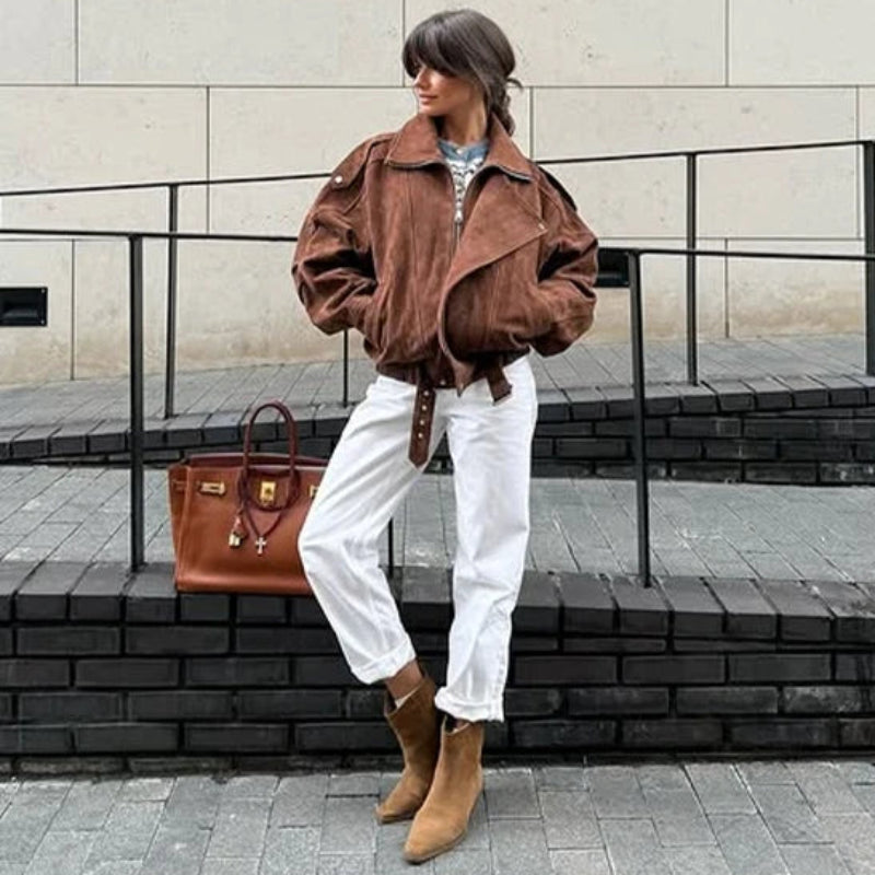 Retro Belted Short Suede Style Jacket
