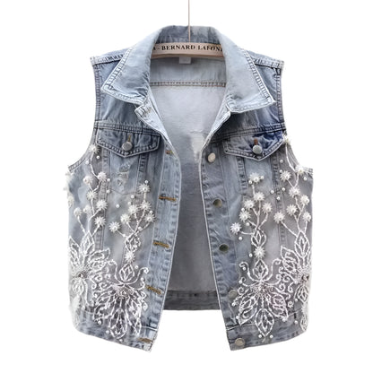 Lace Beaded Denim Vest