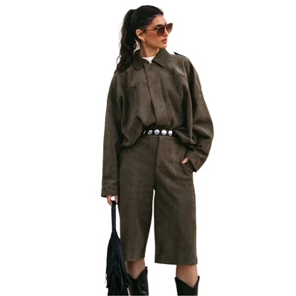 High-Street Suede Coat Set – Effortless Edge Meets Everyday Chic