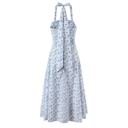 Halter Neck Backless A-Line Mid-Calf Dress