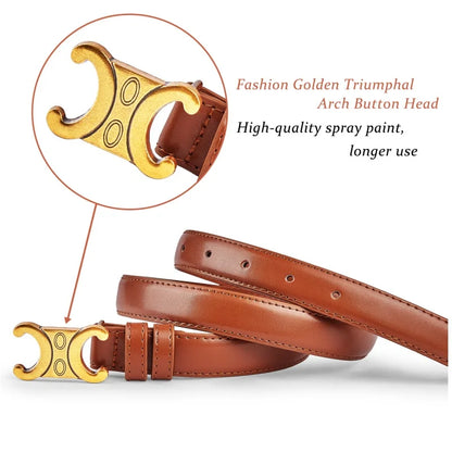 Women's Geometric Pattern Cowskin Belt – 2.5cm Metal Buckle Accent