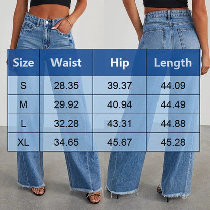 Women’s Casual Loose Plaid Jeans – High Waist Elastic Fit for All-Day Comfort