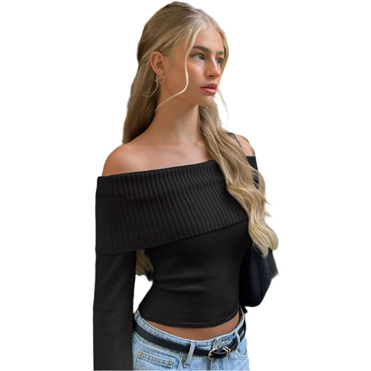 Off Shoulder Ribbed Crop Top