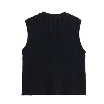Women's Knitted Vest – Solid Colour Button-Front Sleeveless Outerwear