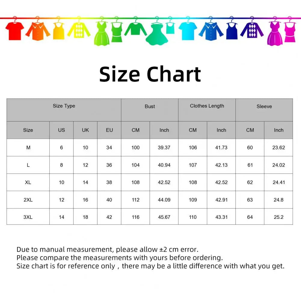 Size chart for clothing with measurements in US, UK, EU, CM, and Inch formats.
