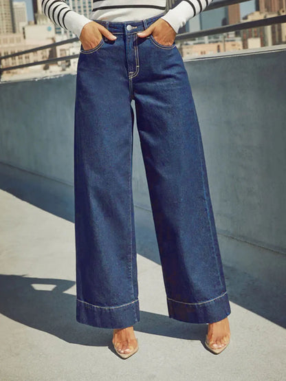 High-Rise Wide-Leg Vintage Blue Stretch Jeans
