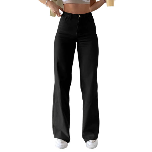 Stylish High-Waist Wide-Leg Denim Jeans