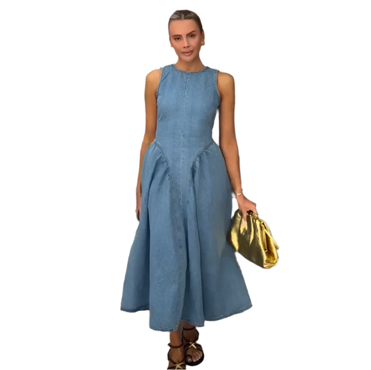 Women's Backless Lace-Up High Waisted Denim Dress