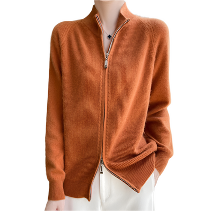 Slim Fit Wool Knit Sweater with Full Zipper