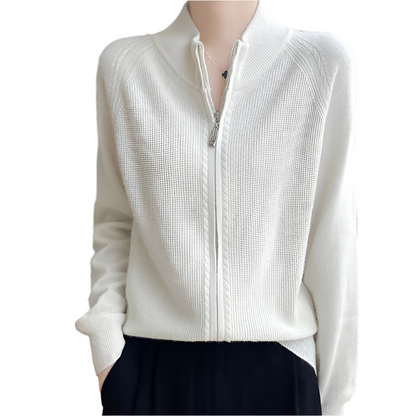 Slim Fit Wool Knit Sweater with Full Zipper