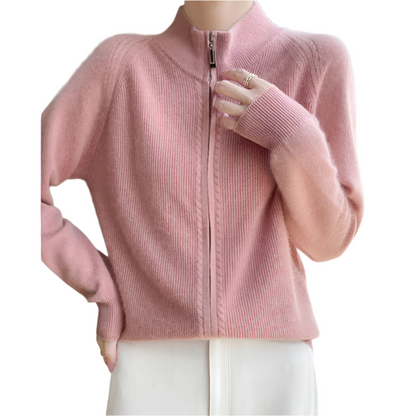 Slim Fit Wool Knit Sweater with Full Zipper
