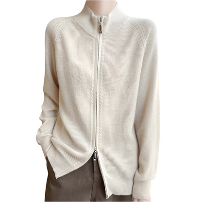 Slim Fit Wool Knit Sweater with Full Zipper