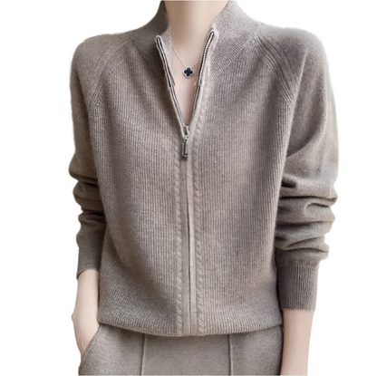 Slim Fit Wool Knit Sweater with Full Zipper