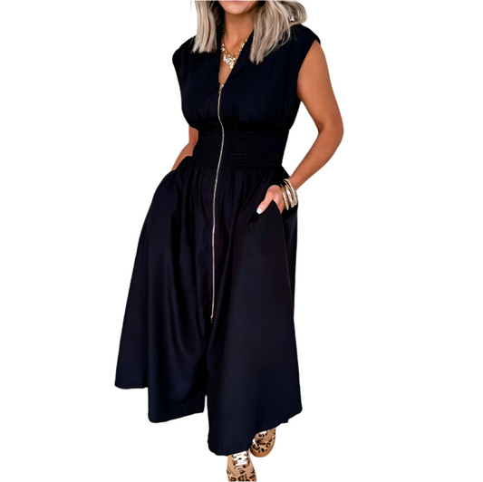 Sleeveless Zip-Front Maxi Dress