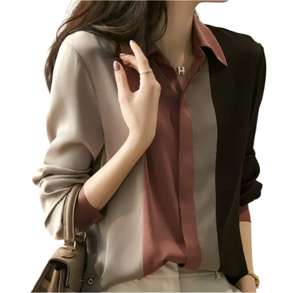 Striped Chiffon Shirt – Loose Fit Button-Up for Office & Everyday Wear