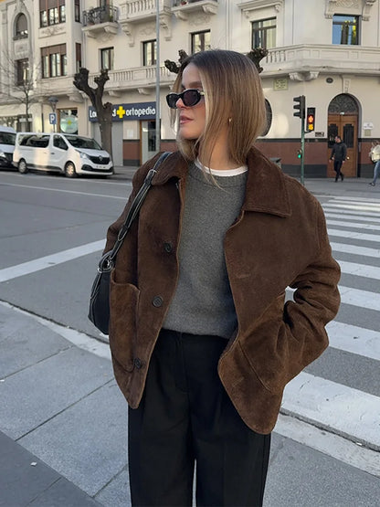 Vintage Brown Suede-Effect Jacket